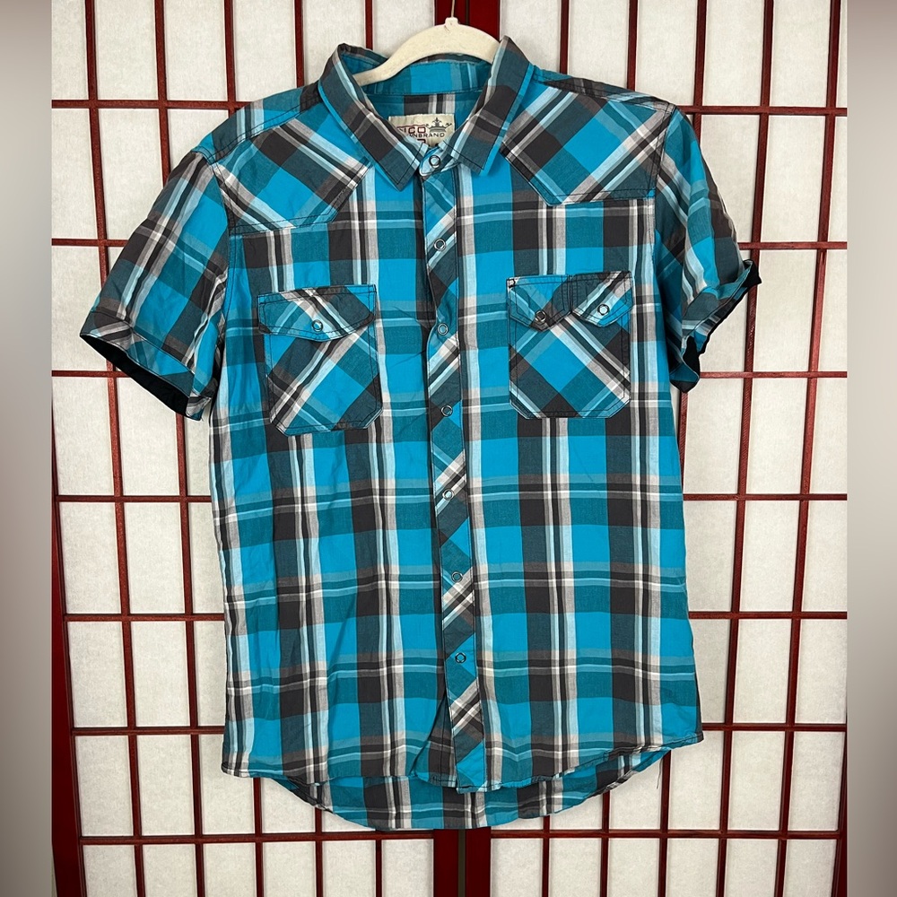 Vintage JNCO Crown Brand Blue And Black Button Down Flannel